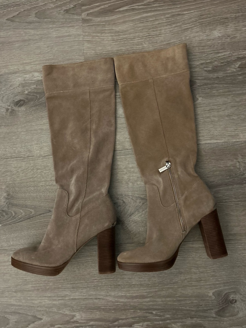 Michael Kors Taupe Suede Knee-High Block Heel Boots Size 8